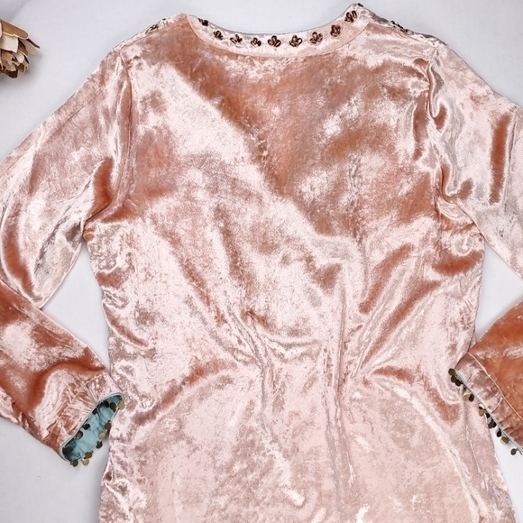 New Soft Surroundings Peach Viscose Blend Velour Boho Dedazzled Camisole Sz S - Picture 13 of 16
